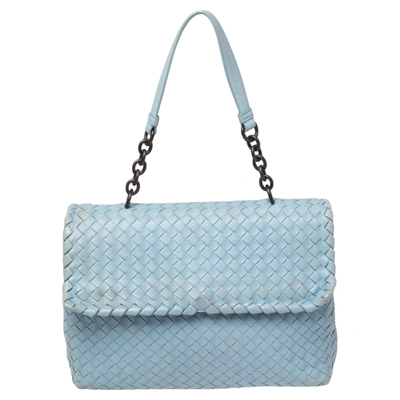 Pre-owned Bottega Veneta Light Blue Intrecciato Leather Medium Olimpia Shoulder Bag