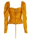 Ulla Johnson Mirelle Plissé Satin Peplum Blouse In Yellow
