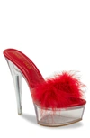 Chase & Chloe Serenity Faux Fur Stiletto Mule Sandal In Red