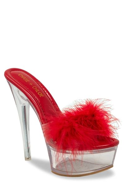 Chase & Chloe Serenity Faux Fur Stiletto Mule Sandal In Red