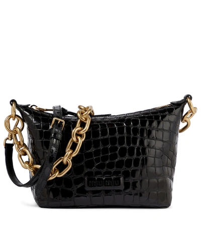 Miu Miu Croc-effect Leather Shoulder Bag In Black