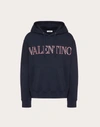 Valentino Logo Print Cotton Jersey Hoodie In Navy/multicolor