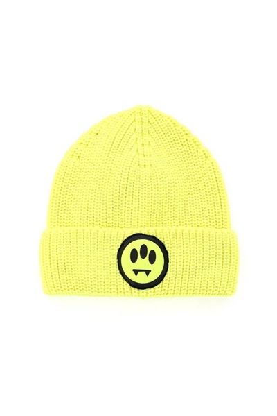 Barrow Logo Patch Knitted Beanie In Yellow