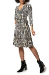 Leota Print Jersey Faux Wrap Dress In Izvi - Inky Zebra Vanilla Ice