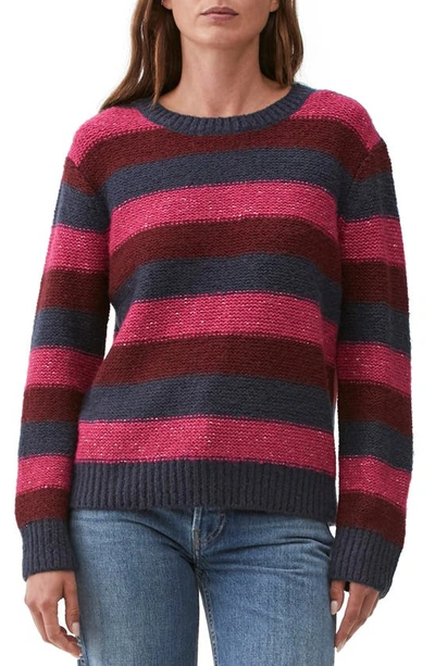 Michael Stars Ally Striped Crewneck Sweater In Pinot/fuchsia/admiral