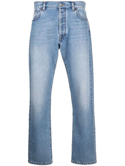 Moschino Embroidered Logo Straight-leg Jeans In Blue