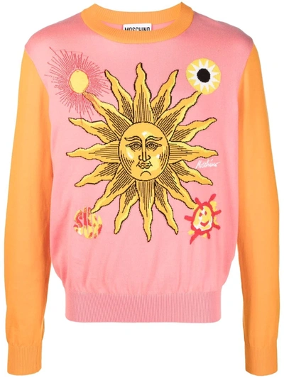 Moschino Men's Intarsia-knit Sun Sweater In Pink