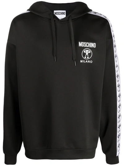 Moschino Logo织带拉链棉连帽衫 In Black