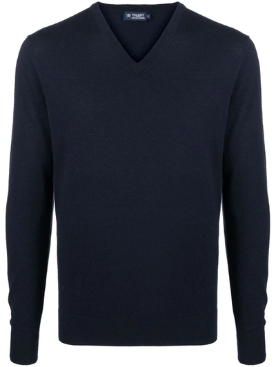 Hackett V-neck Fine-knit Jumper In Blau