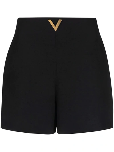 Valentino Crepe Couture Logo-plaque Shorts In Black