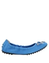 TOD'S TOD'S WOMAN BALLET FLATS BRIGHT BLUE SIZE 6 SOFT LEATHER,11861874IT 5