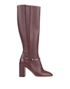 Ferragamo Triba 85 Chain-trimmed Pebbled-leather Knee Boots In Red