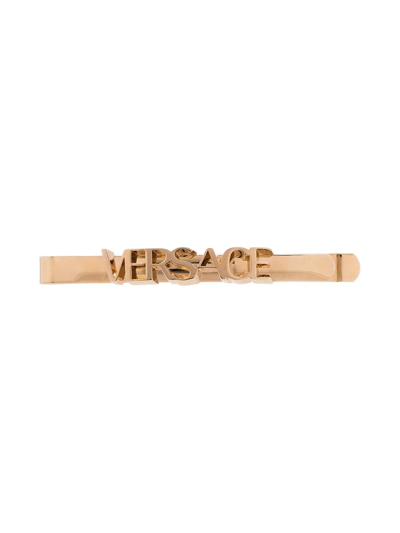 Versace Logo-lettering Hairclip In Gold