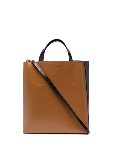 Marni Museo Mini Bi-colour Leather Tote Bag In Black