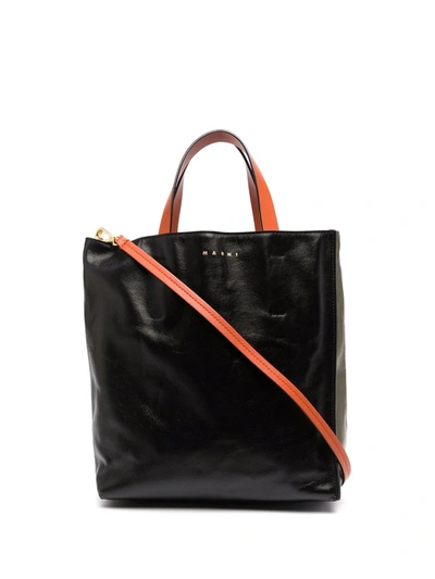 Marni Colourblock Leather Tote Bag In Black