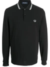 Fred Perry Authentic Long Sleeved Twin Tipped Polo Black In Black