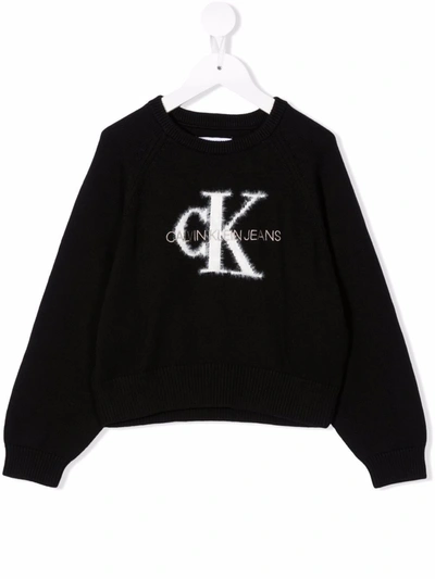 Calvin Klein Kids' Logo Cotton Sweatshirt In Black