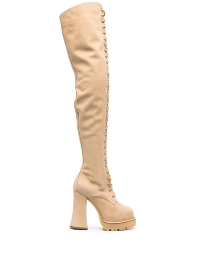 Moschino Lace-up Over-the-knee Boots In Neutrals