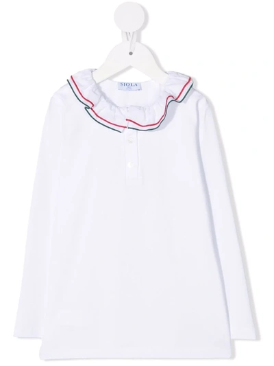 Siola Kids' Ruffle-collar Long-sleeve T-shirt In White