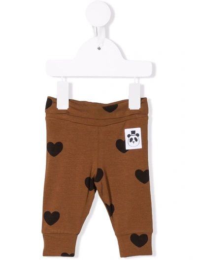 Mini Rodini Babies' Heart-print Lyocell Leggings In Brown