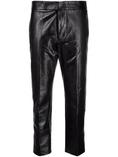 Sapio Cropped Straight-leg Leather Trousers In Black