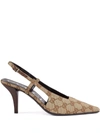 Gucci Womens Beige Ebony Monogram-canvas Demi Pumps In Neutrals