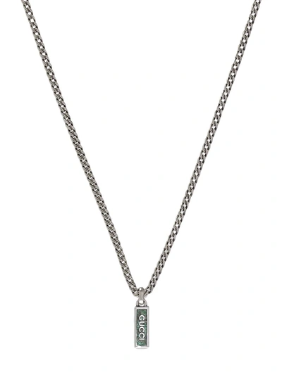 Gucci Logo-pendant Turquoise-enamel Chain Necklace In Silver
