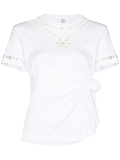 Rosie Assoulin Pearl-embellished Knotted T-shirt In 白色