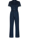 Paige Anessa Wide-leg Stretch-denim Jumpsuit In 蓝色