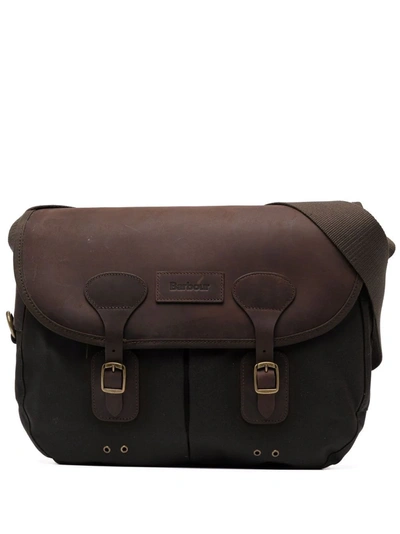 Barbour Leather Messenger Bag In Green