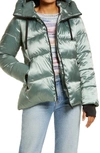 Sam Edelman Iridescent Water Repellent Hooded Puffer Jacket In Frost