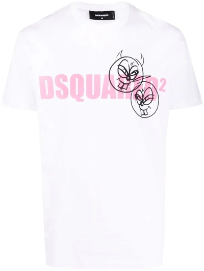 Dsquared2 Doodle Logo Face Cotton T-shirt In In White