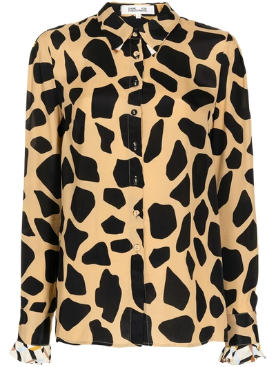 Diane Von Furstenberg Giraffe-print Long-sleeve Shirt In Brown