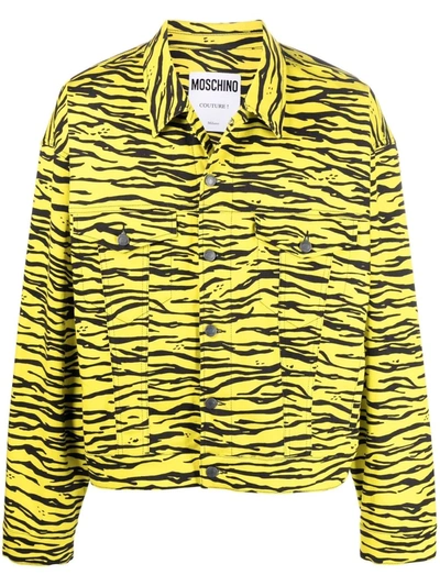 Moschino Stretch Gabardine Tiger Print Jacket In Acid Green