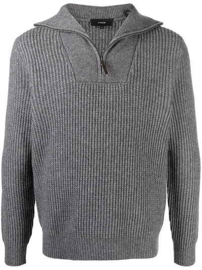 Vince Ribbed-knit Half-zip Jumper In Grey