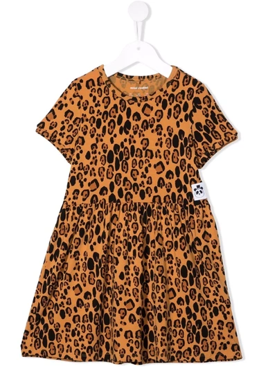 Mini Rodini Babies' Leopard-print Short-sleeved Dress In Neutrals