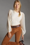 Maeve Textured-sleeve Top In White