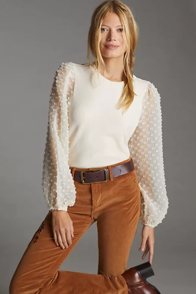 Maeve Textured-sleeve Top In White