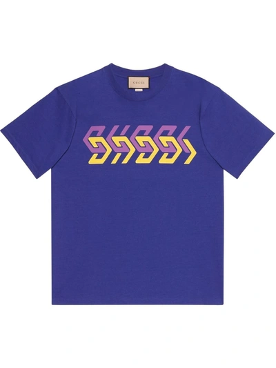 Gucci Mirror Logo-print Short-sleeve T-shirt In Blue