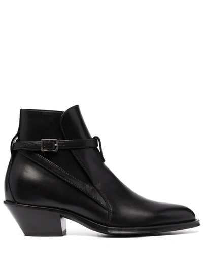 Saint Laurent Buckle-detail Leather Ankle Boots In Schwarz