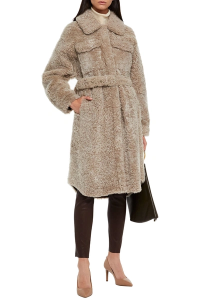 Brunello Cucinelli Belted Shearling Coat In Brown