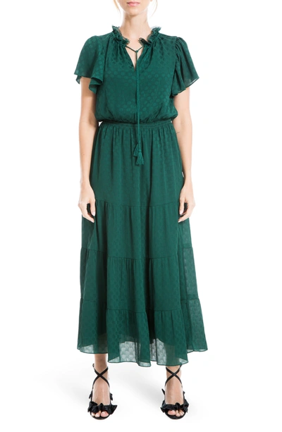 Max Studio Shiny Dot Jacquard Flutter Sleeve Dress In Emerald | ModeSens