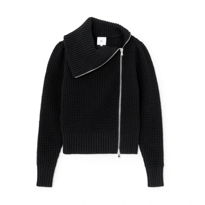 G. Label Chiara Side Zip Waffle Knit Sweater In Black