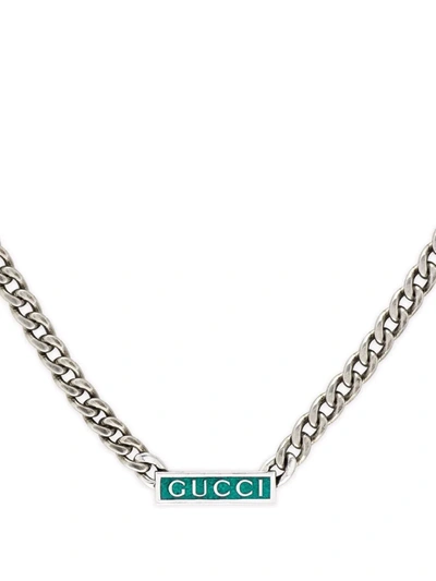 Gucci Logo-plaque Gourmette-chain Necklace In Silver
