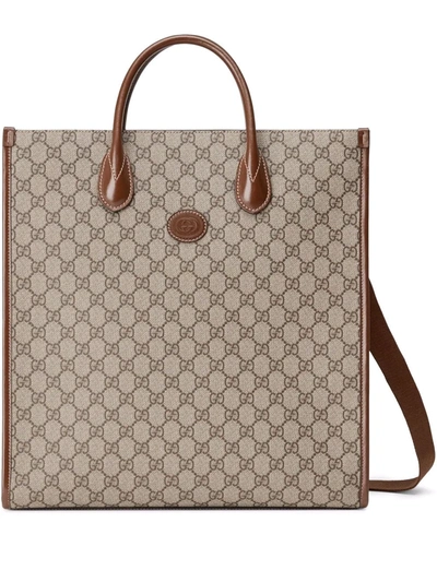 Gucci Interlocking G Logo-plaque Tote Bag In Neutrals