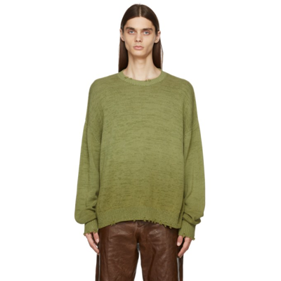Acne Studios Distressed Garment-dyed Cotton Sweater In Green