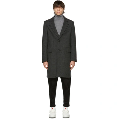 Ami Alexandre Mattiussi Grey & Black Wool Herringbone Coat In 57 Grey