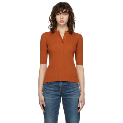 Saint Laurent Ribbed-knit Wool Polo Sweater In Orange