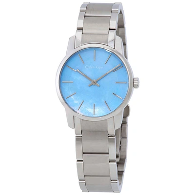 Calvin Klein City Blue Mother Of Pearl Dial Ladies Steel Watch K2g2314x In Blue / Mother Of Pearl