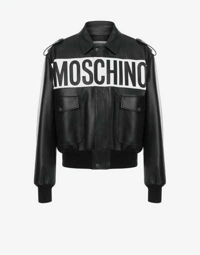Moschino Nappa Leather Bomber With Logo In Black